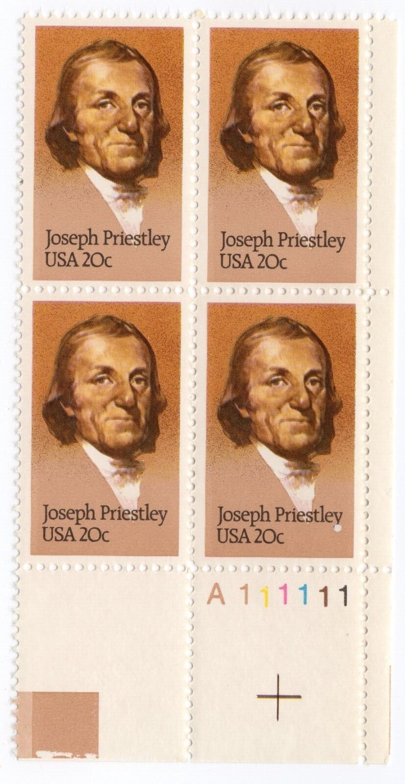 Scott #2038 Joseph Priestley (Chemistry) Plate Block of 4 Stamps - MNH LR