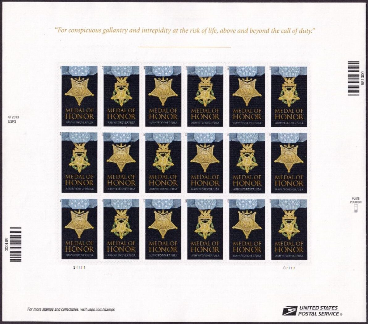 Scott #4823c (4822-23) Medal of Honor (Army & Navy) Sheet of 20 Stamps - MNH