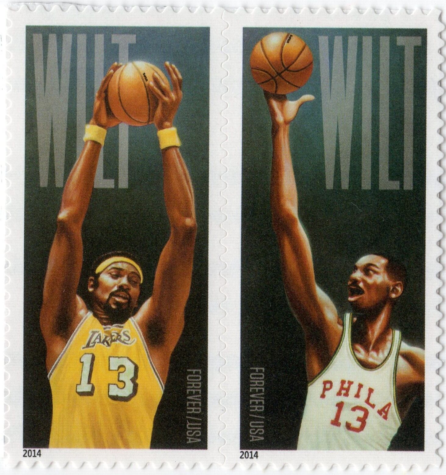 Scott #4951 Wilt Chamberlain Pair of Forever Stamps - MNH Lakers 1st