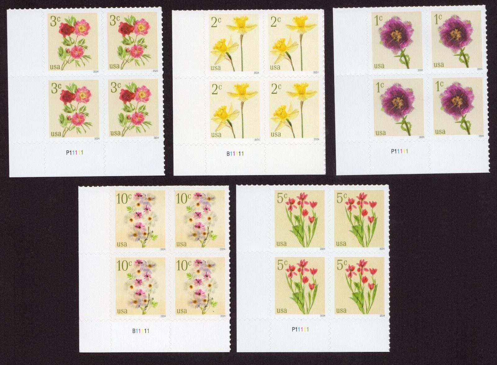 Scott #5897-5901 Flowers (5) Plate Block of 4 Stamps - MNH
