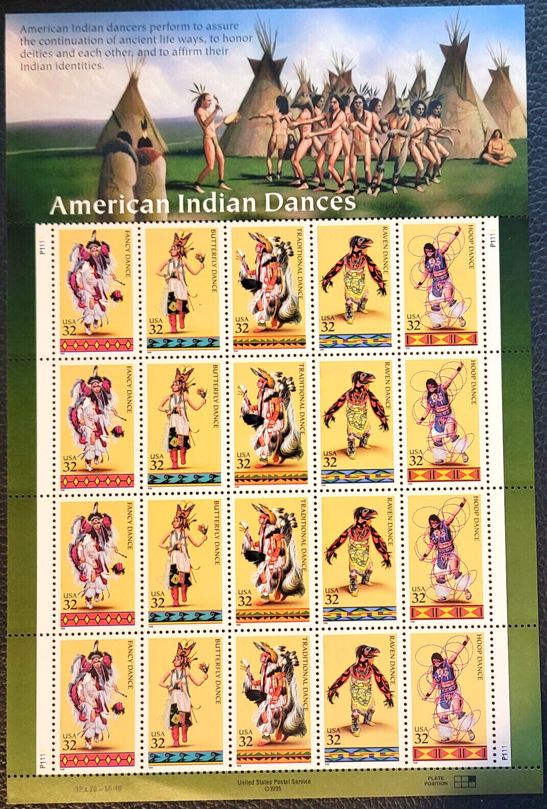 Scott #3076a (3072-3076) American Indian Dances Sheet of 20 Stamps - MNH