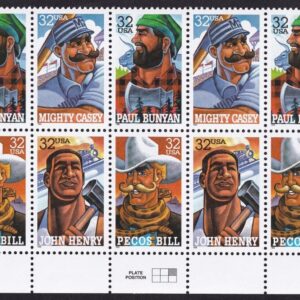 Scott #3086a Folk Heroes Plate Block of 10 Stamps - MNH Bottom
