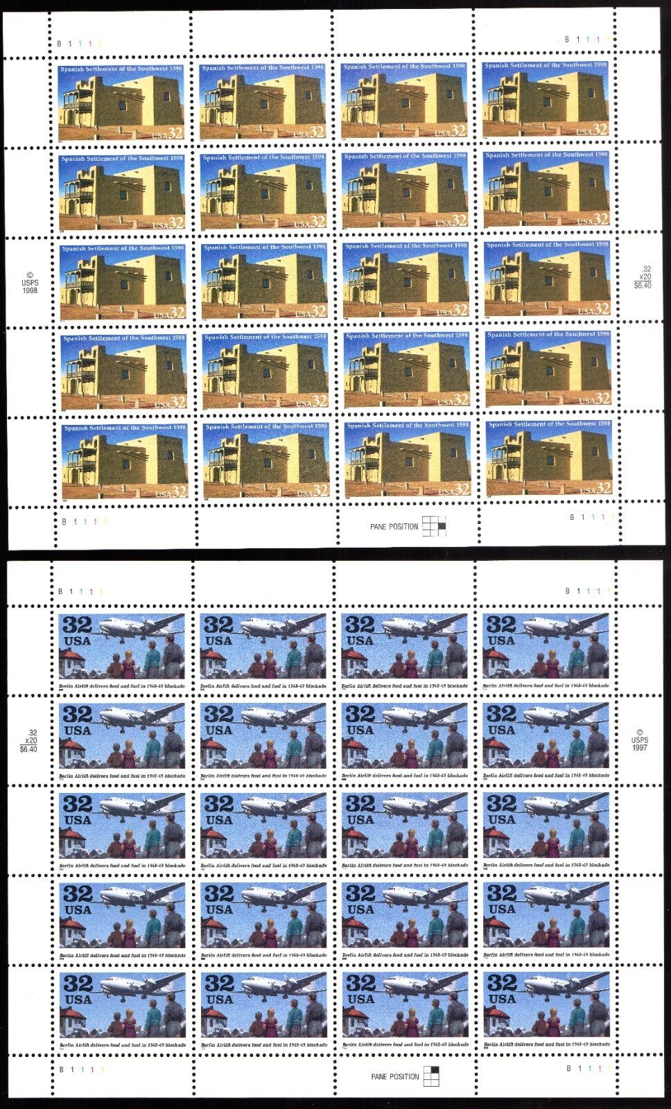 Scott #3211-3220 Berlin Airlift Spanish Settlement (NM) Sheet of 20 Stamps - MNH