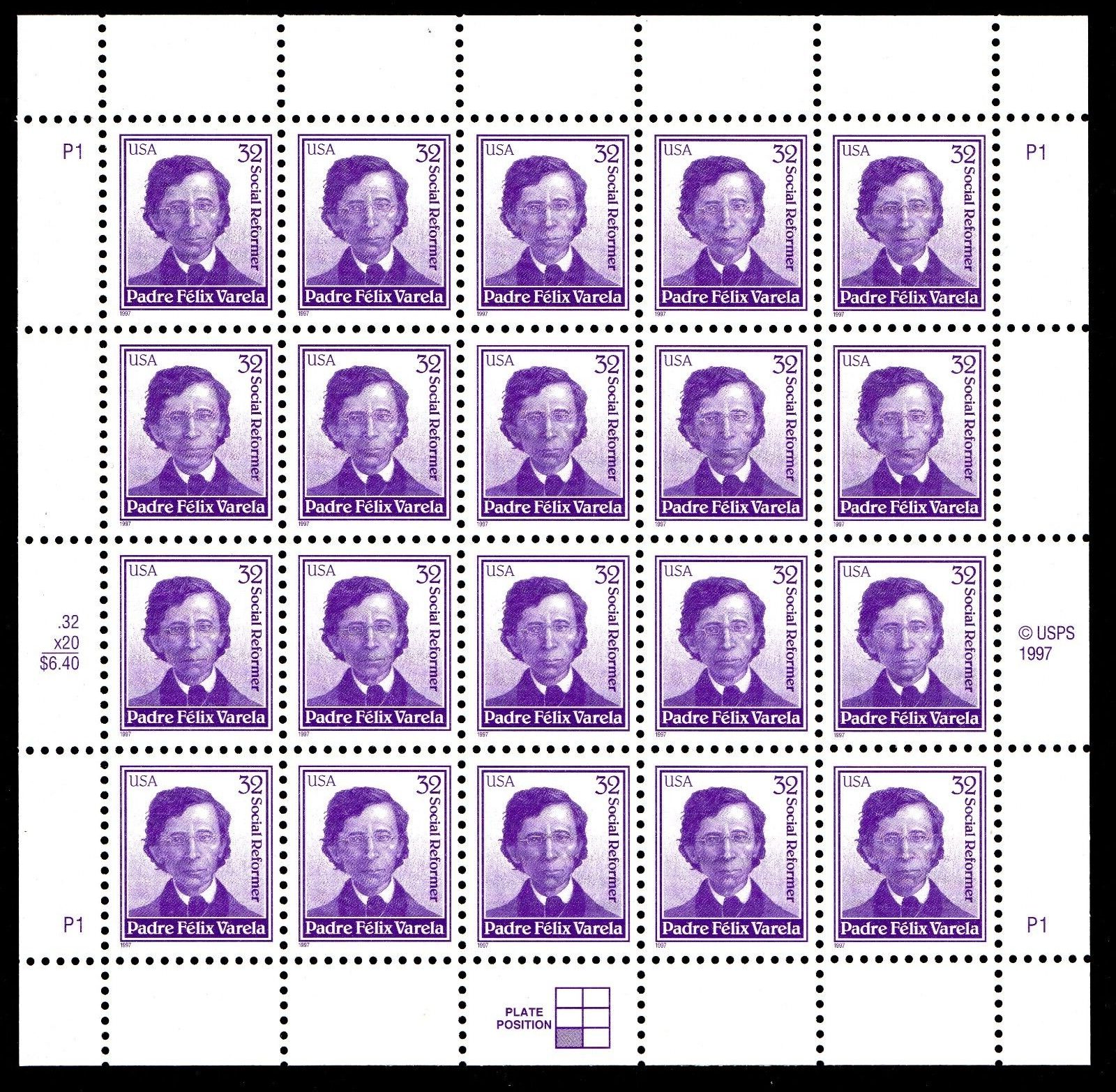 Scott #3166 Padre Felix Varela Sheet of 20 Stamps - MNH