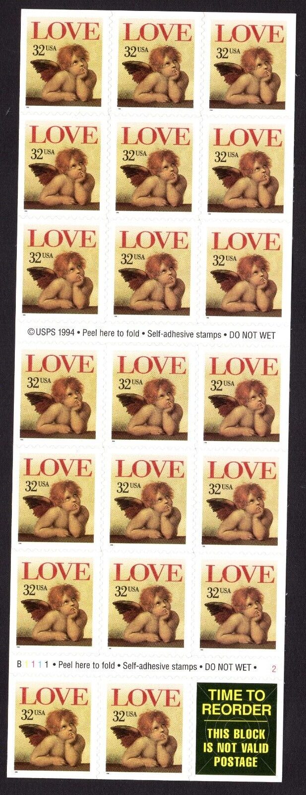 Scott #3030a Love Cherub Booklet of 20 Stamps - MNH P#B1111-2