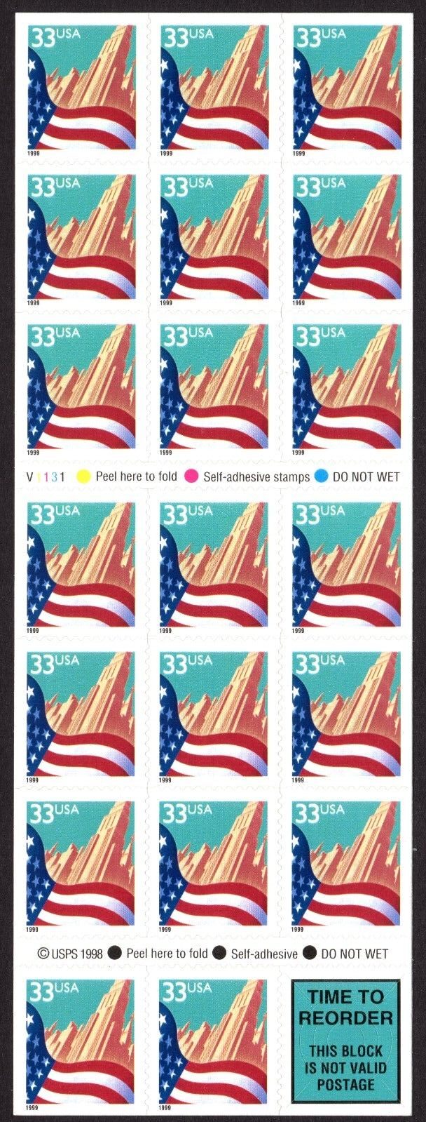 Scott #3278Fg 33¢ Flag over City Booklet of 20 Stamps - MNH P#V1131
