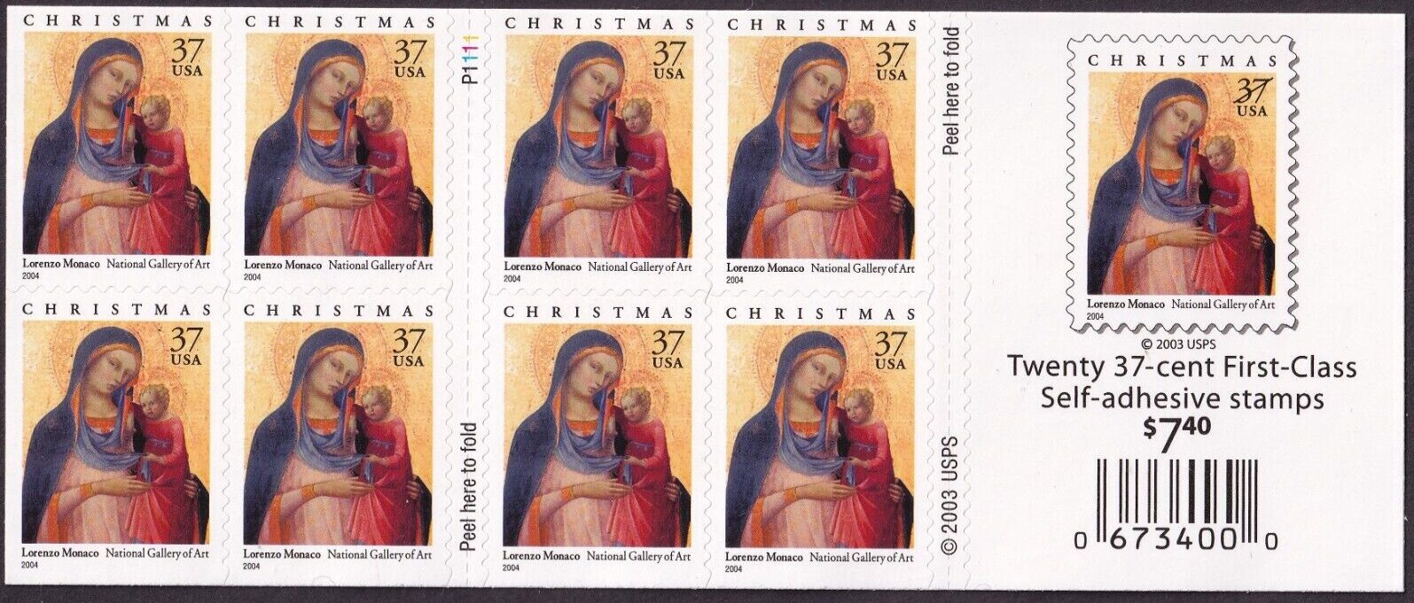 Scott #3879a Madonna (Monaco) Booklet Pane of 8 Stamps - MNH