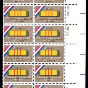 Scott #1802 Vietnam War Veterans Plate Block of 20 Stamps - MNH UR Plus
