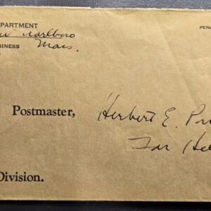 Postmaster Official Business Envelope postmarked 28 May 1940 New Marlboro, Mass