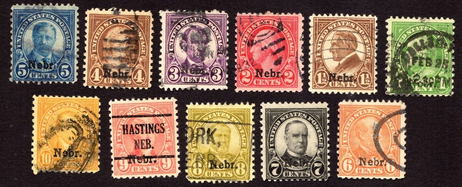 Scott #669-679 Nebraska Overprint Single Stamps - Used