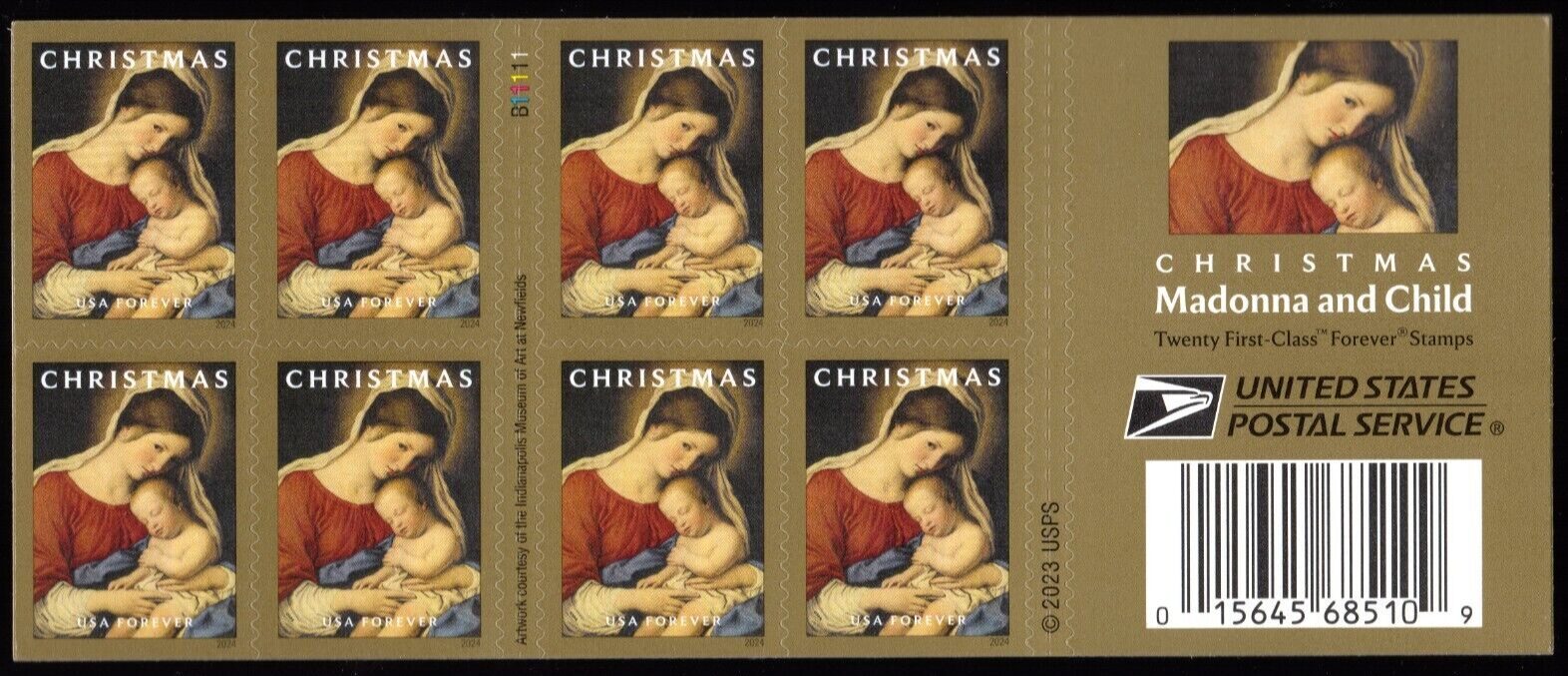 Scott #5940 Madonna and Child (2024 -Sassoferrato) Booklet Pane of 8 Stamps MNH