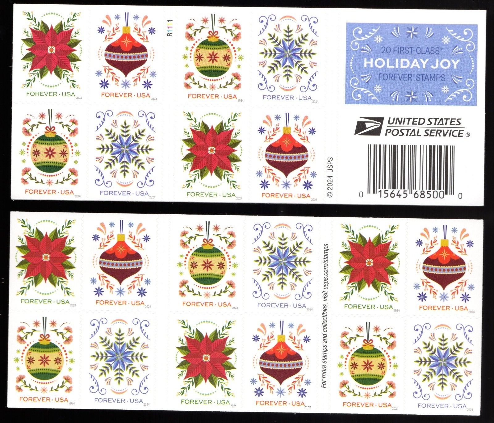 Scott #5944b (5941-44) Holiday Joy Ornaments Booklet of 20 Stamps - MNH In stock