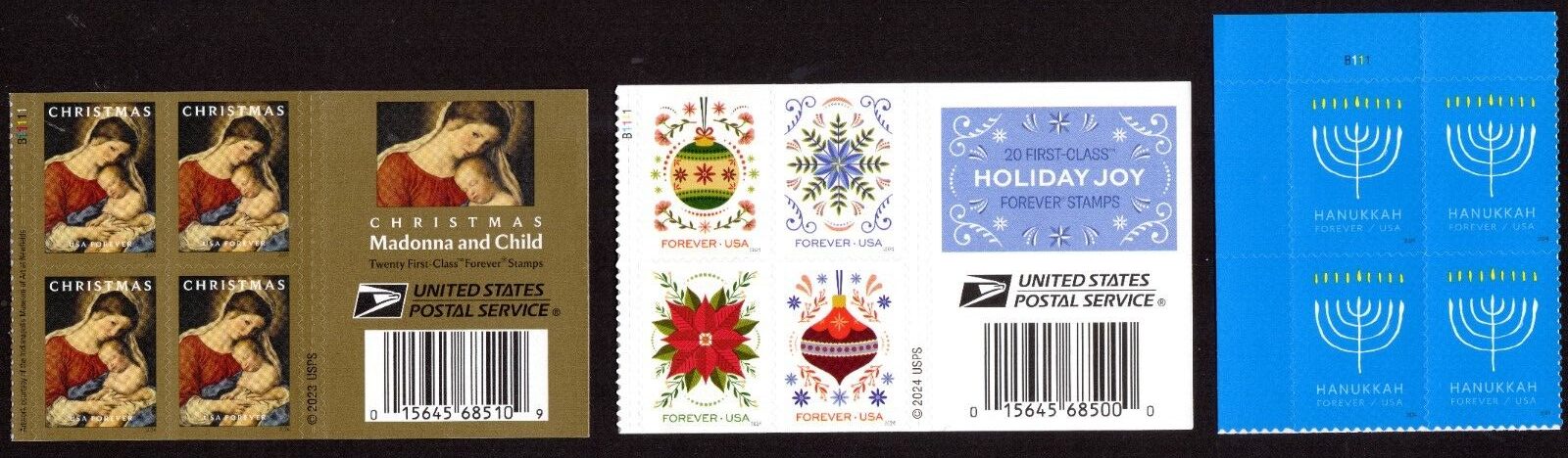 Scott #5940-5944a-5945 Madonna Ornaments Hanukkah Plate # Block of 4 Stamps MNH