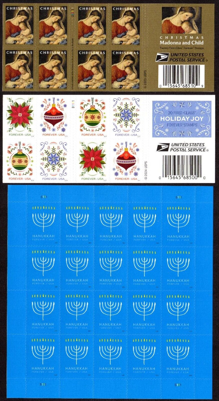 Scott #5940-5944a-5945 Madonna Ornaments Hanukkah Booklet-Sheet of 20 Stamps MNH