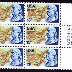 Scott #1690 Franklin & Map of North America Mail Early Block of 6 Stamps - MNH