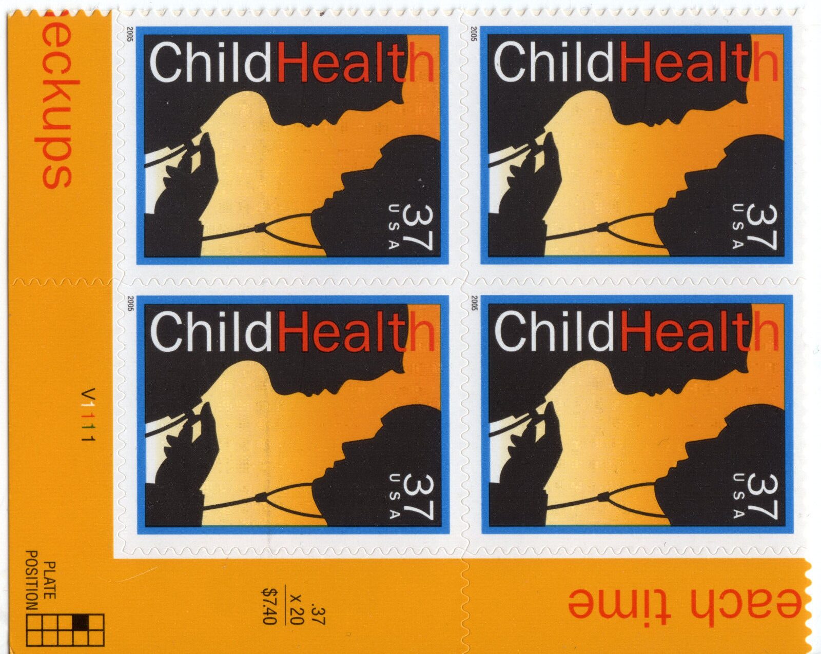 Scott #3938 Child Health Plate Block of 4 Stamps - MNH