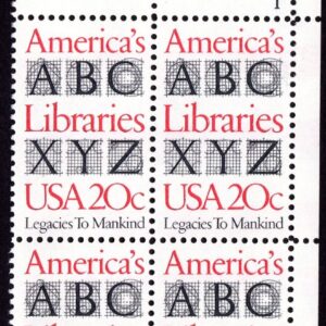 Scott #2015 America's Libraries Plate Block of 4 Stamps - MNH P#1 UR