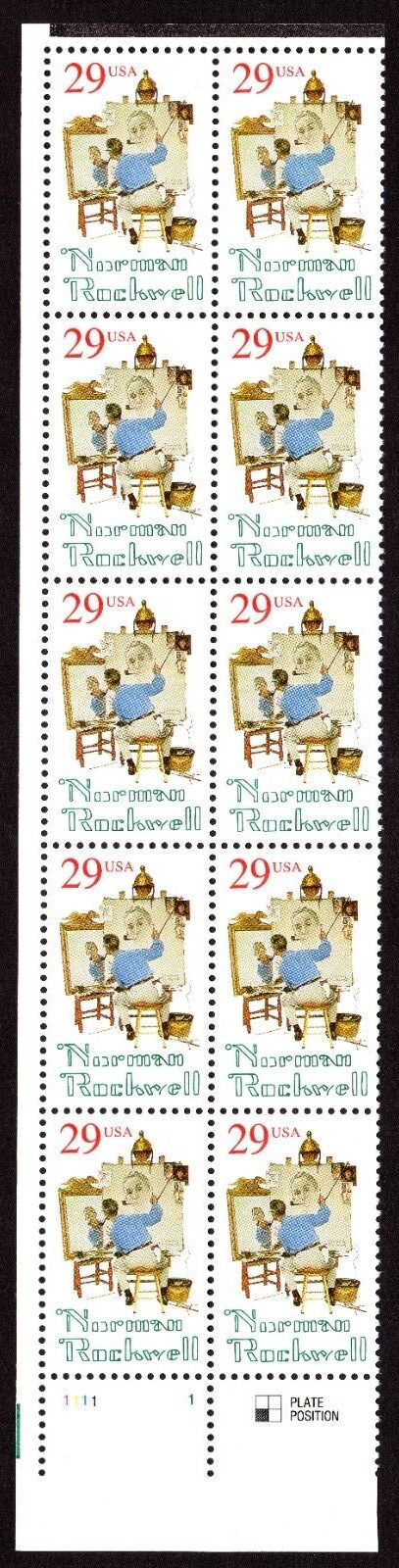 Scott #2839 29¢ Norman Rockwell Plate Block of 10 Stamps - MNH Left
