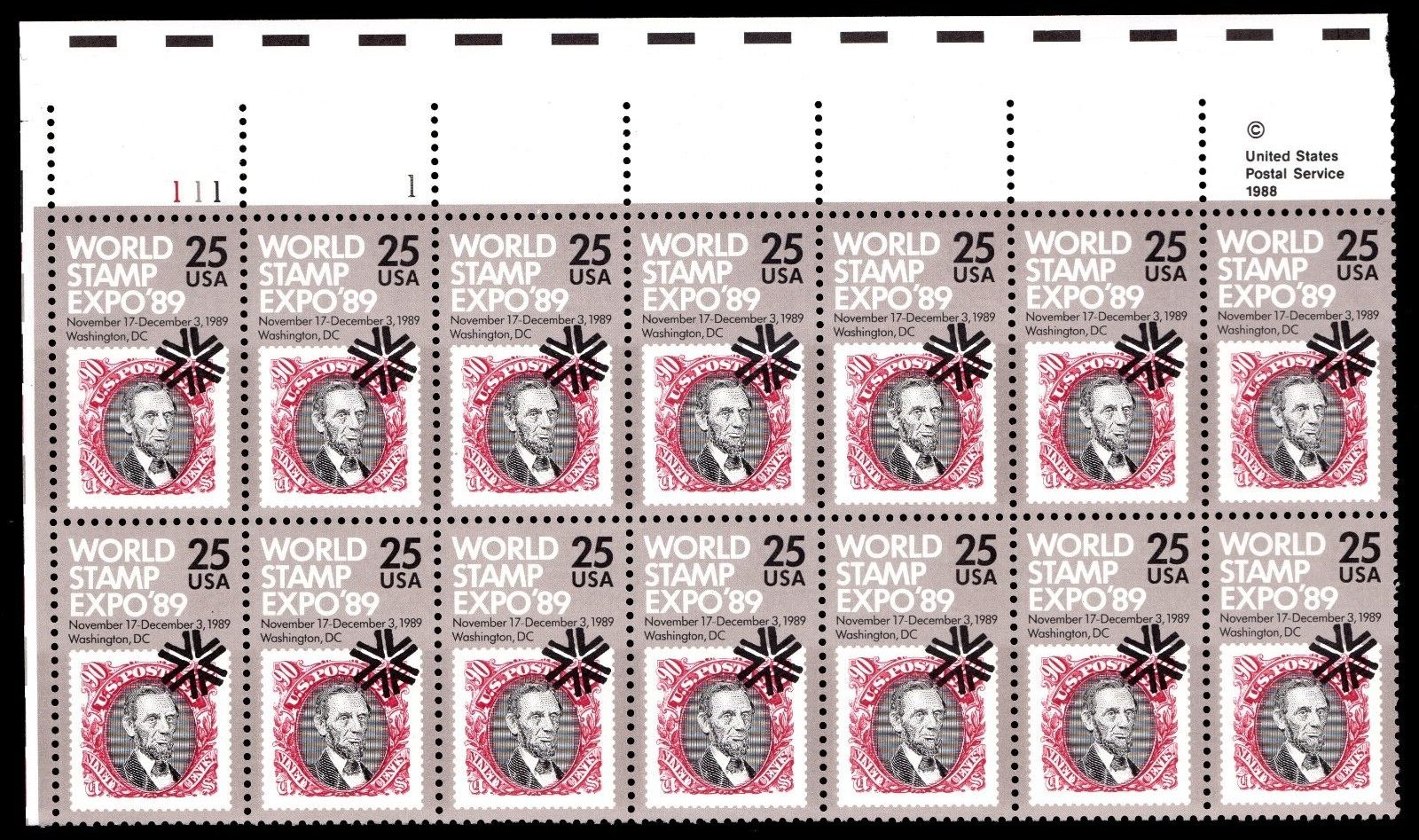 Scott #2410 World Stamp Expo Plate Block of 14 Stamps - MNH UL