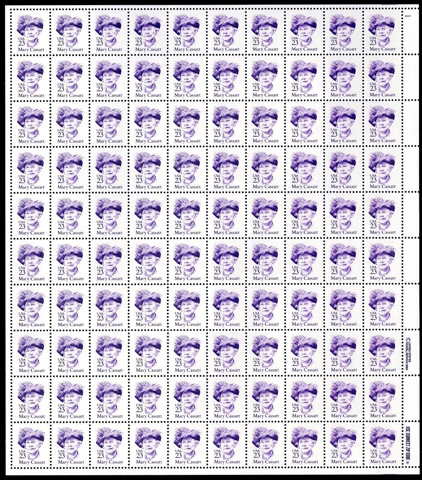 Scott #2181 Mary Cassatt Sheet of 100 Stamps - MNH P#1
