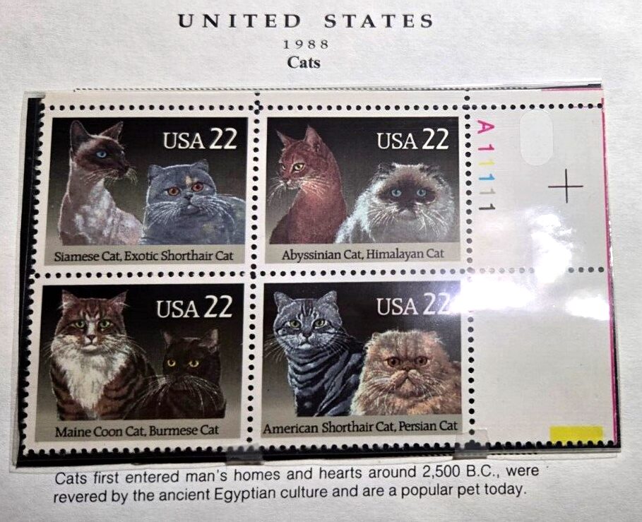Scott #2375a 1988 Cats Plate Block of 4 Stamps - MNH