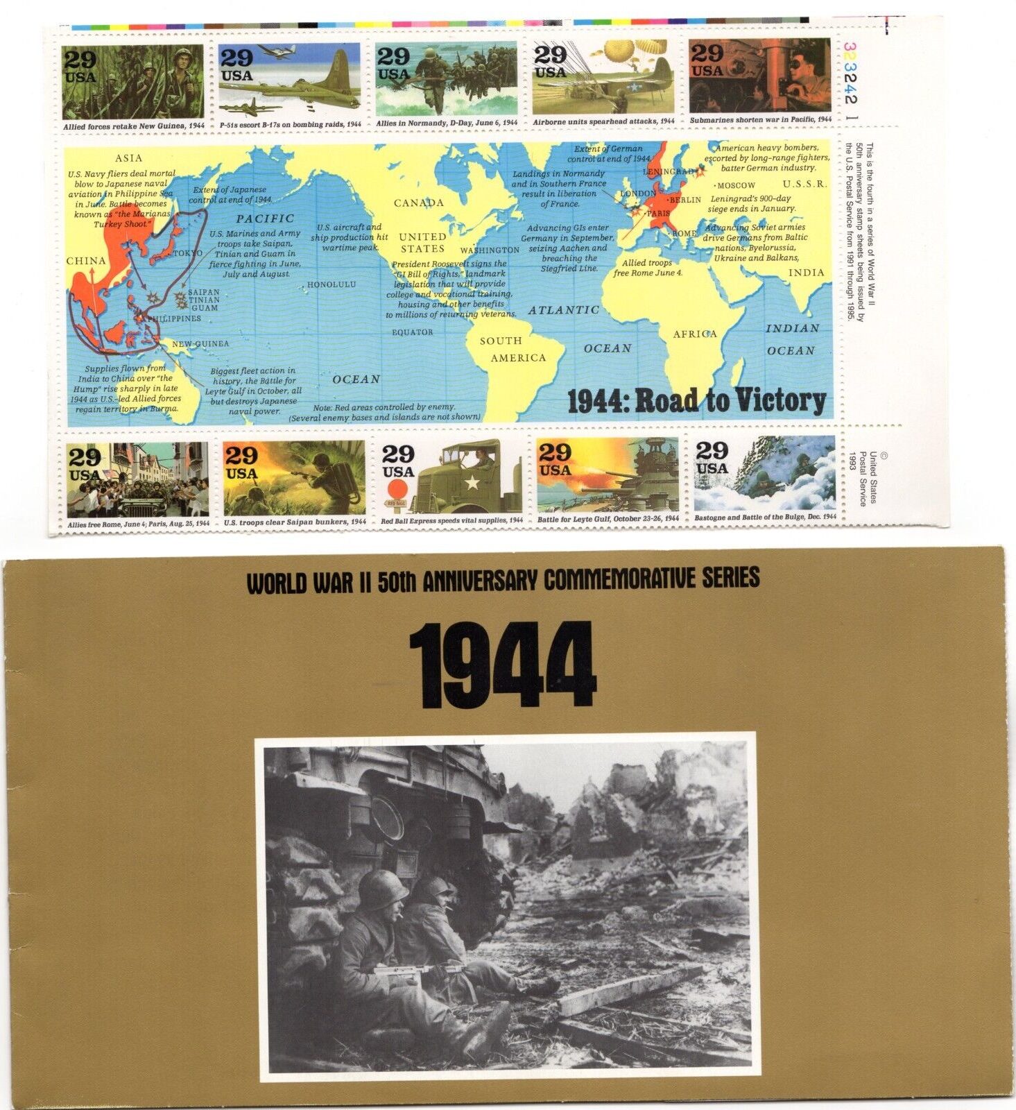 Scott #2838 1944: Road to Victory Sheet of 10 Stamps in display folio - MNH