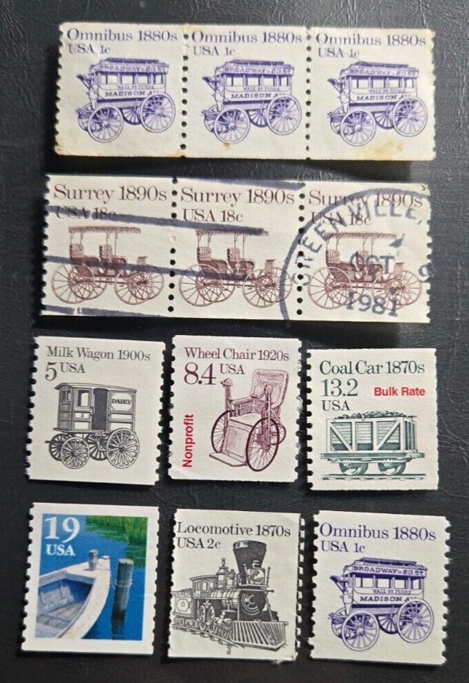 Scott #2225 coil of 3 MNH, #1907 coil of 3 used, #1897,1897a,2253,2256,2259 MNH