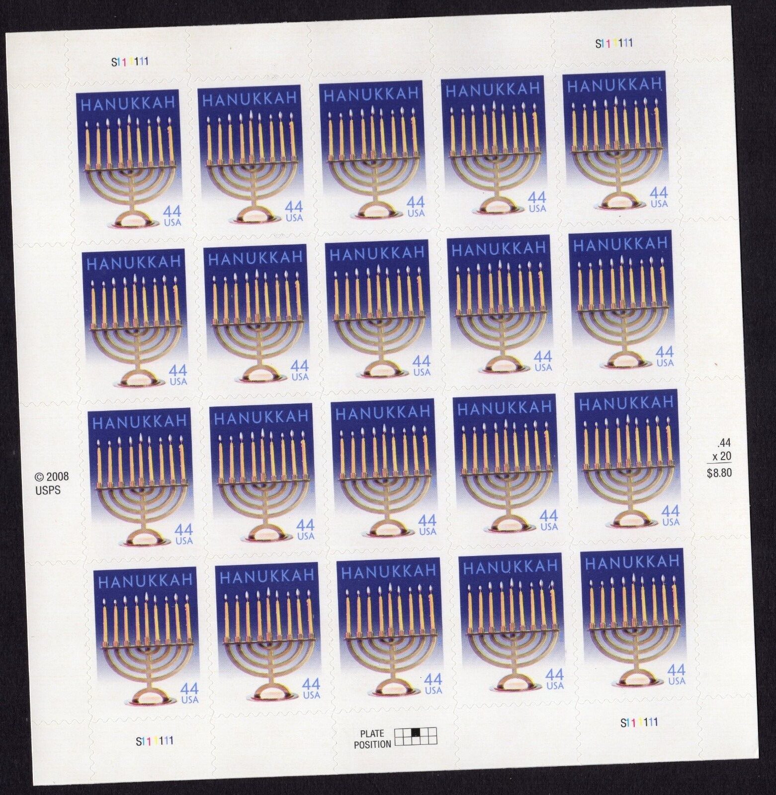 Scott #4433 Hanukkah (Jewish Holiday) Sheet of 20 Stamps - MNH