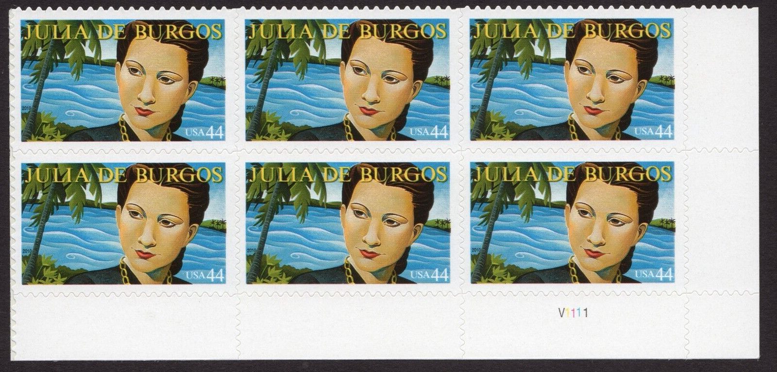 Scott #4476 Julia de Burgos (Puerto Rico) Plate Block of 6 Stamps - MNH LR