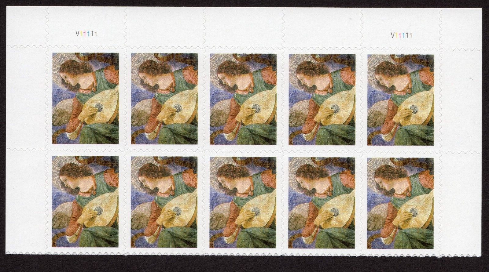 Scott #4477 Angel with Lute Plate Block of 10 Stamps - MNH Top