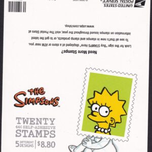 Scott #4403b 44¢ Simpsons Booklet of 20 Stamps - MNH Lisa on Back