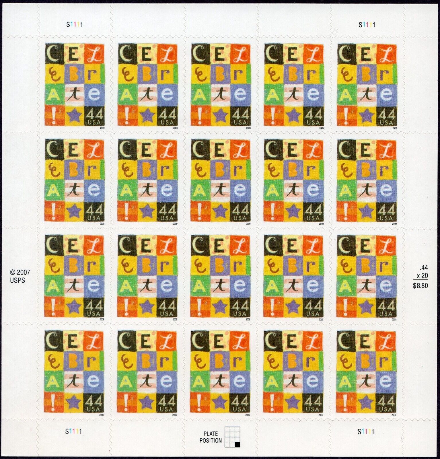 Scott #4407 Celebrate Block Letters Sheet of 20 Stamps - MNH