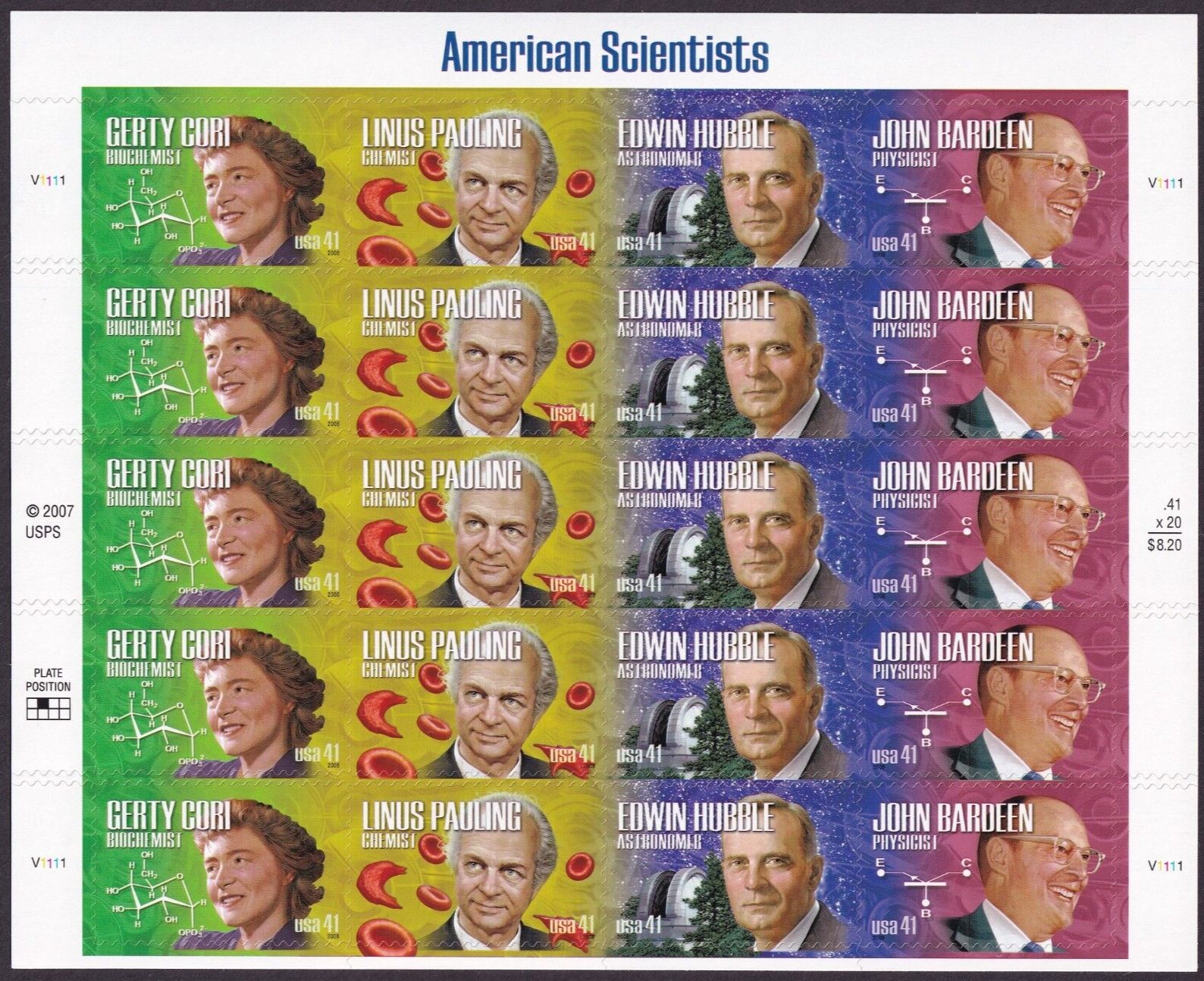 Scott #4227a (4224-27) American Scientists (Vitamin C) Sheet of 20 Stamps - MNH