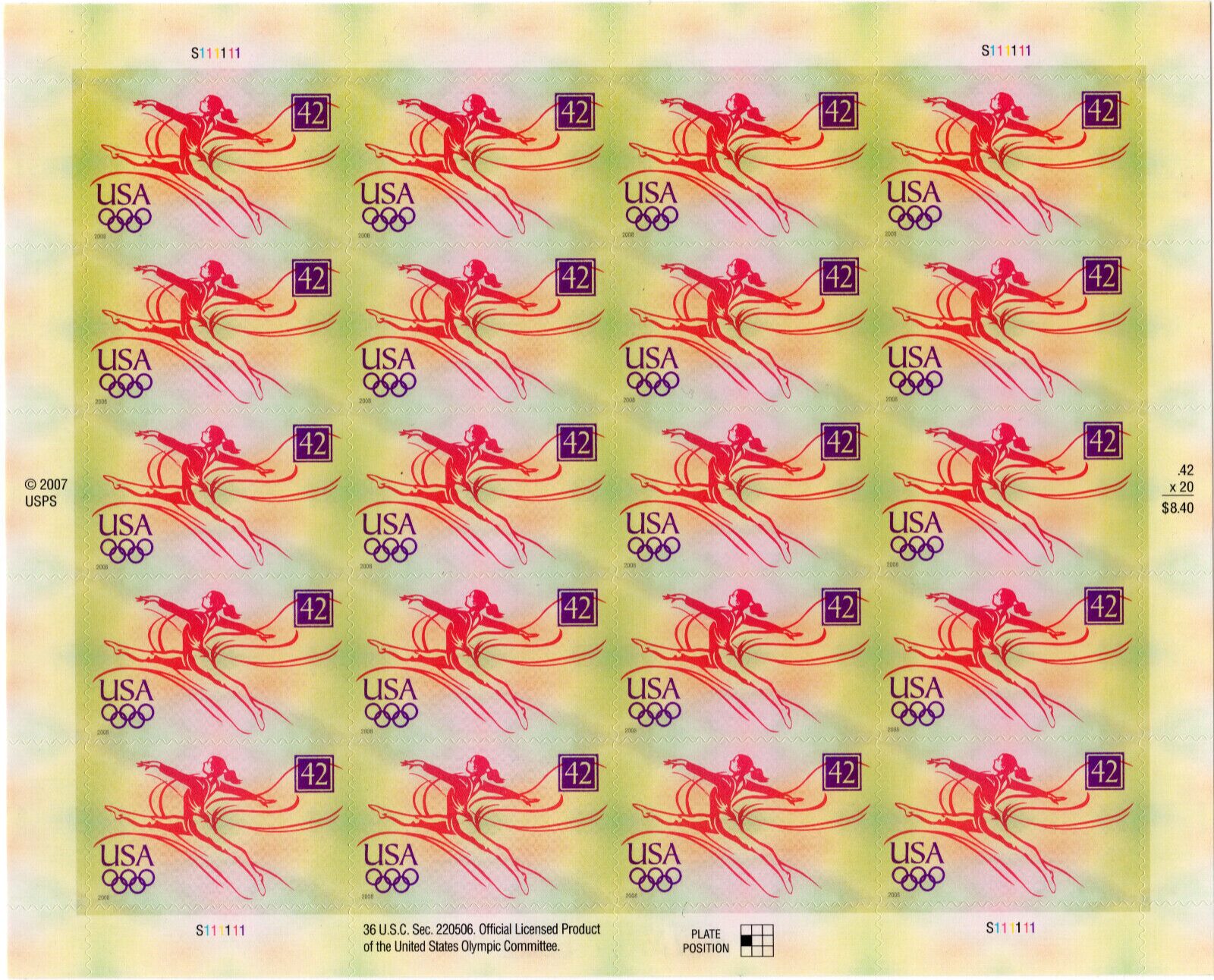 Scott #4334 China Beijing Gymnastics Olympics Sheet of 20 Stamps - MNH