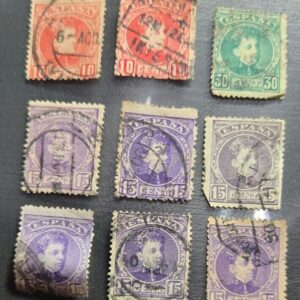 Stamp Spain 1889 #259 x2, 261 x6, 264 Alfonso XIII used