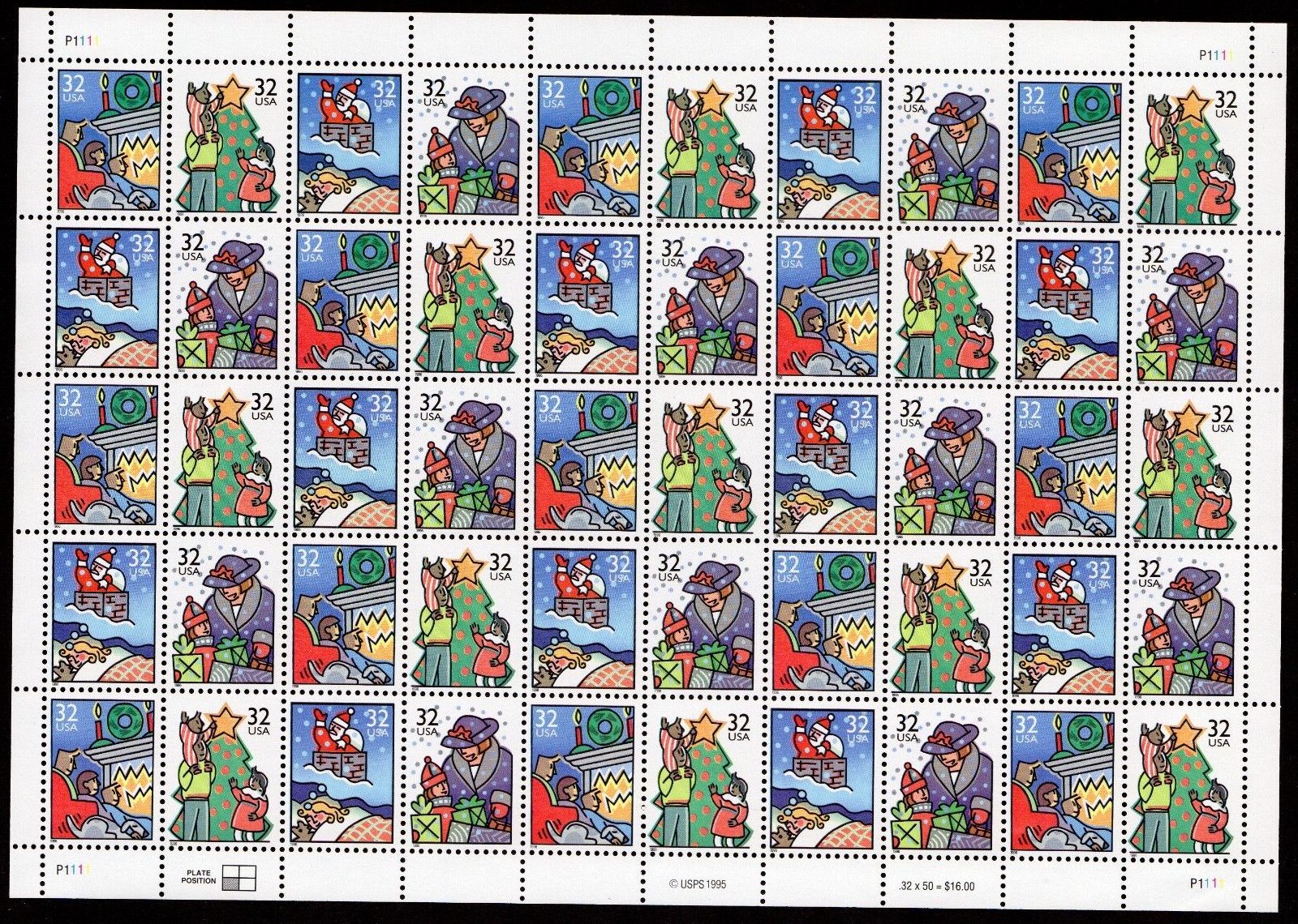 Scott #3111a (3108-3111) Christmas Family Scenes Sheet of 50 Stamps - MNH P#1111