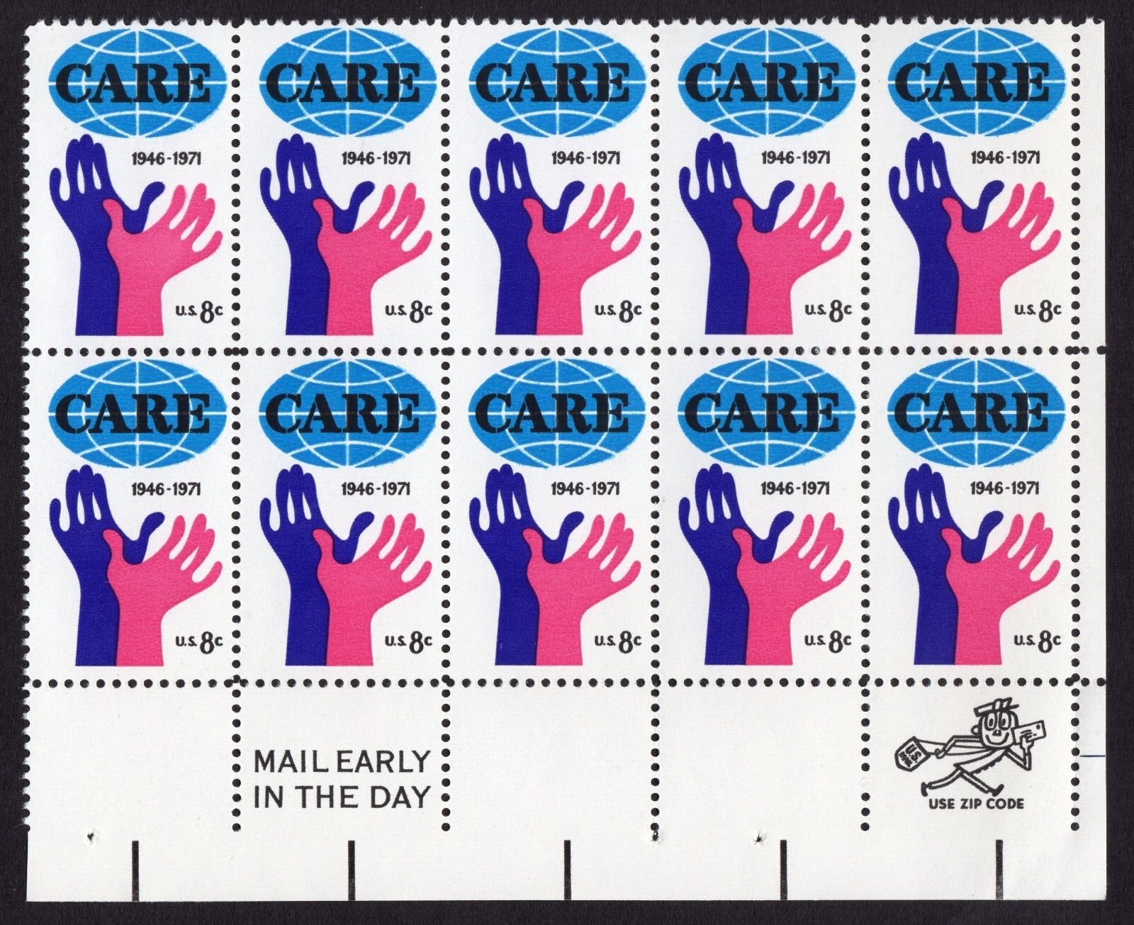 Scott #1439 CARE Zip Block of 10 Stamps - MNH