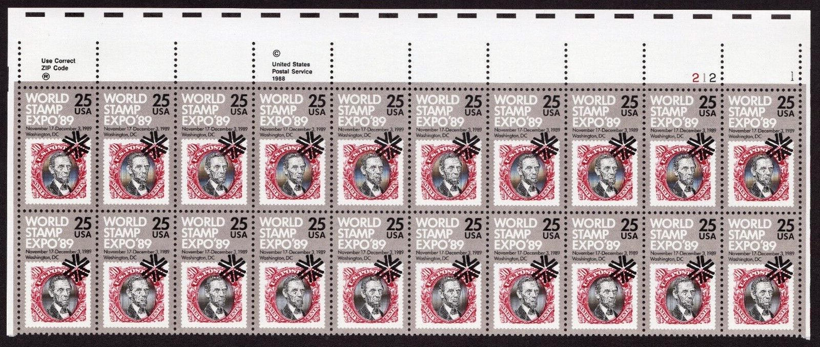 Scott #2410 World Stamp Expo Plate Block of 20 Stamps - MNH UR #1