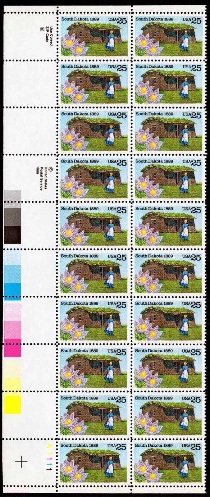 Scott #2416 South Dakota Plate Block of 20 Stamps - MNH LL