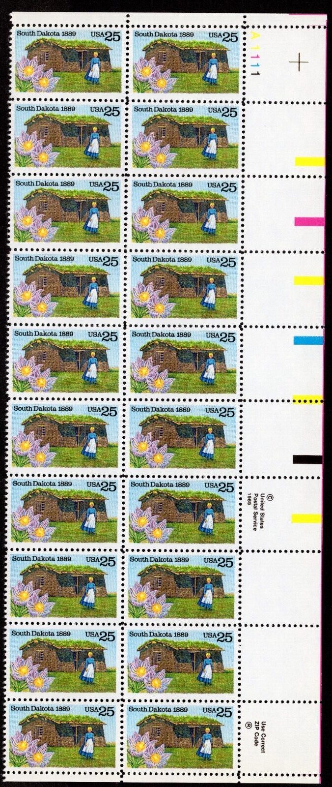 Scott #2416 South Dakota Plate Block of 20 Stamps - MNH UR