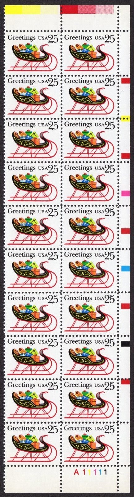 Scott #2428 Christmas Sleigh Plate Block of 15 Stamps - MNH LR
