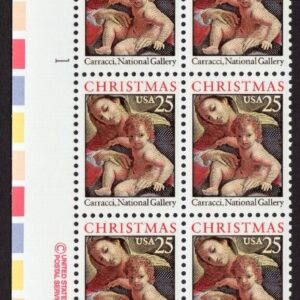 Scott #2427 Christmas Madonna (Carracci) Plate Block of 10 Stamps - MNH Left MPF