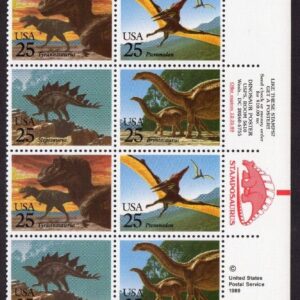 Scott #2425b (2422) Dinosaurs Plate Block Stamposaurus 16 Stamps - MNH P#27367-1