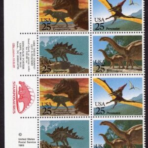 Scott #2422-2425b Dinosaurs Plate Block Stamposaurus 16 Stamps MNH P#44443-1 UL