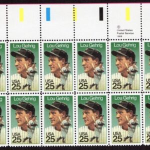 Scott #2417 Lou Gehrig (New York Yankees) 25¢ Plate Block of 20 Stamps - MNH UL