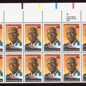 Scott #2402 A. Philip Randolph 25¢ Plate Block of 20 Stamps - MNH UL
