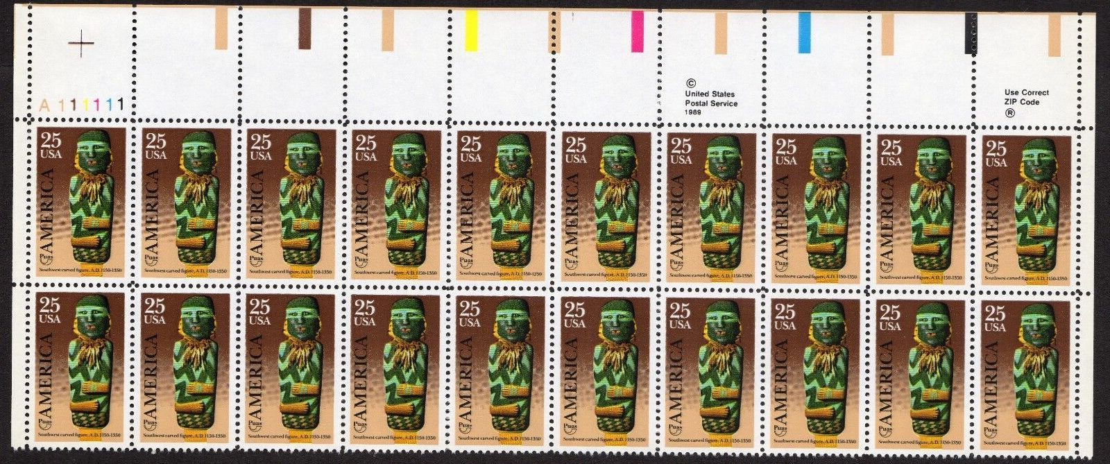 Scott #2426 pre-Columbian America Southwest Plate Block of 20 Stamps - MNH UL #1