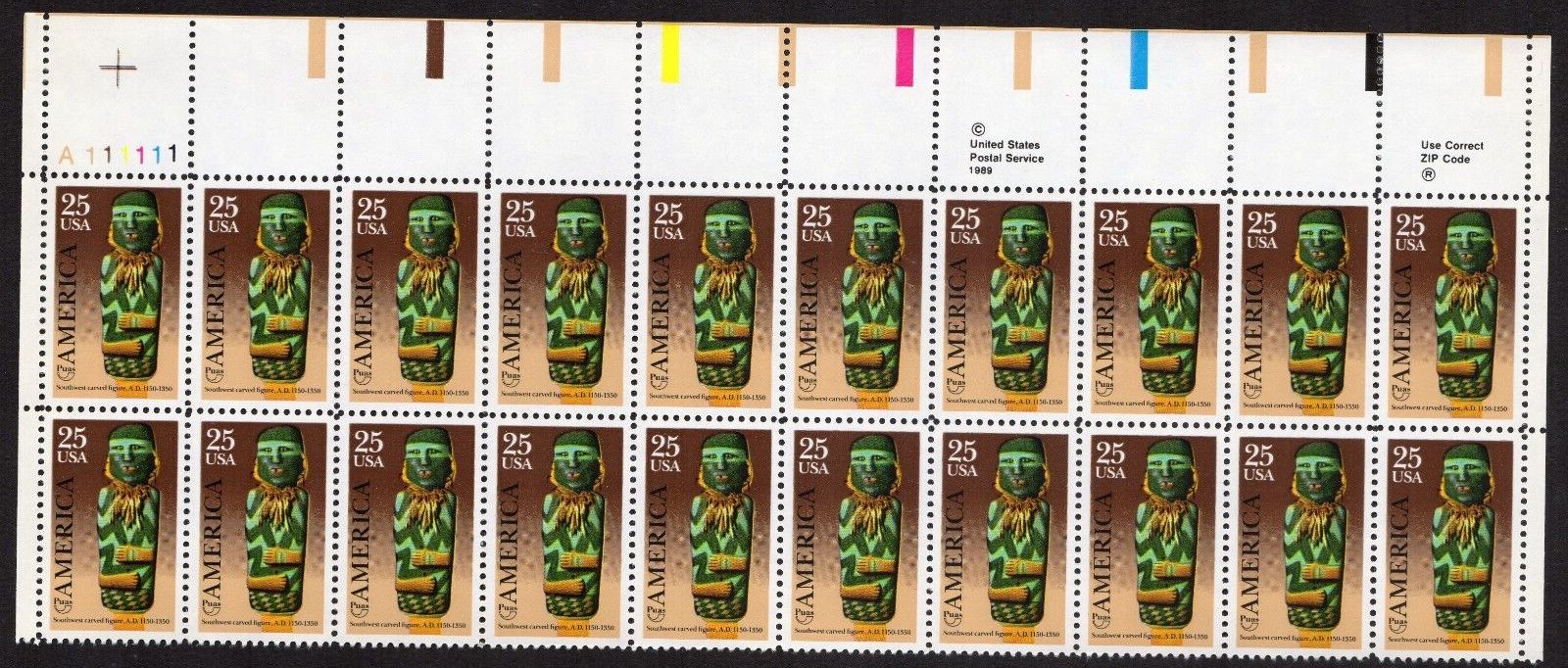 Scott #2426 pre-Columbian America Southwest Plate Block of 20 Stamps - MNH UL #2