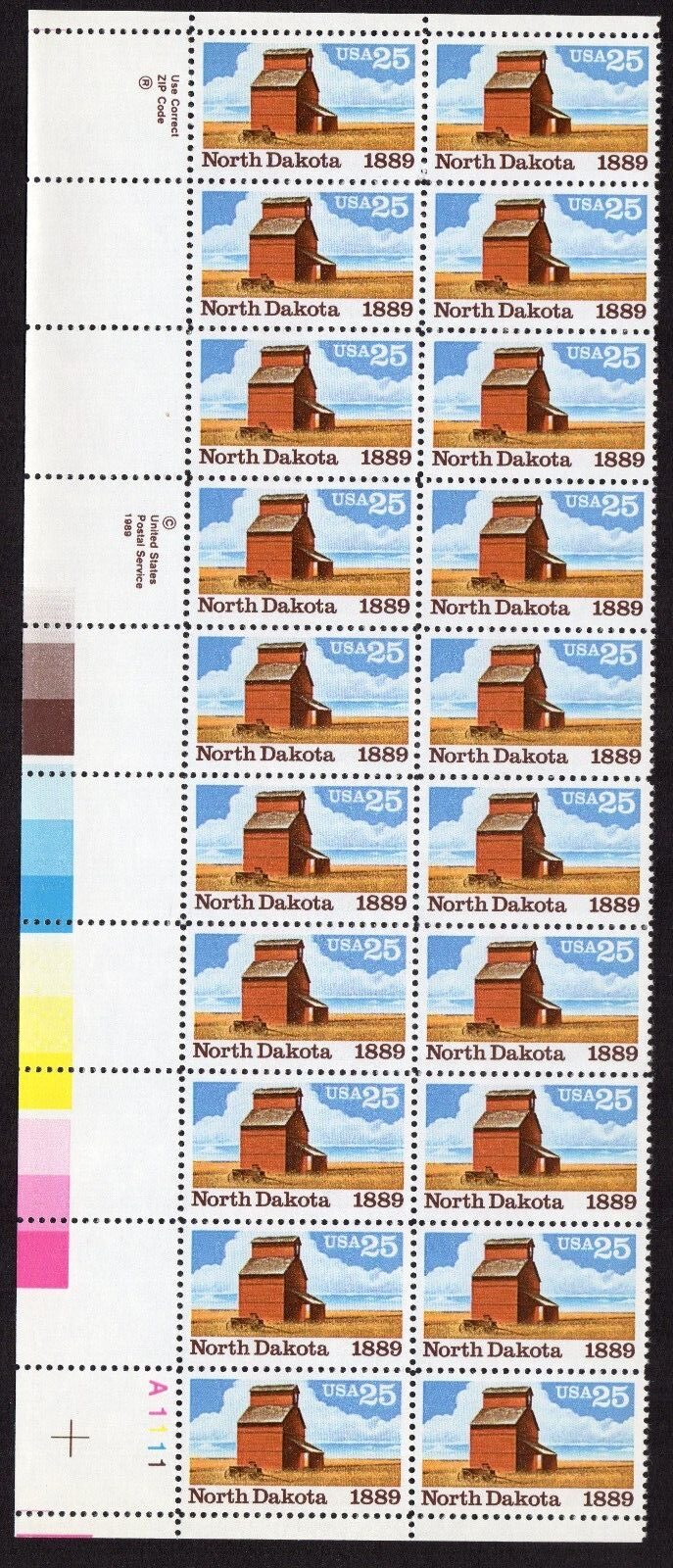 Scott #2403 North Dakota Grain Elevator Plate Block of 20 Stamps - MNH LL