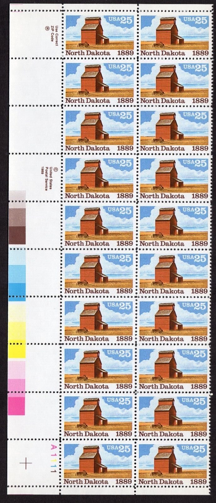 Scott #2403 North Dakota Grain Elevator Plate Block of 20 Stamps - MNH LL #2